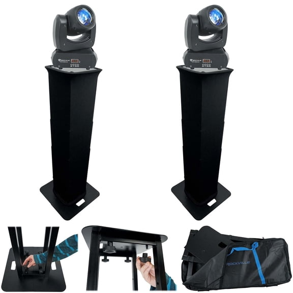 2 Rockville Rock Beam DC DJ Stage Moving Head Lights Portable Black Totem Stands