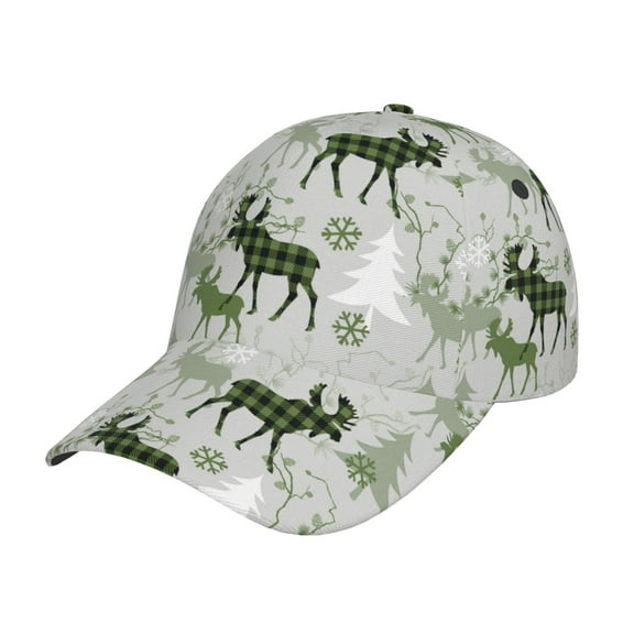 Kdxio Unisex green plaid Moose tree Pattern Baseball Cap Unisex Washed Classic Adjustable Hat