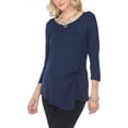 thumbnail image 2 of AULOA Women's 3/4 Long Sleeve V Neck Twisted Front Knot Casual Tunic T-shirt Blouse Top, Stylish and Fashion Forward (M, Navy), 2 of 5