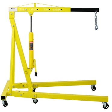 Heavy Duty 2 Ton Folding Engine Hoist Cherry Picker, Engine Stand Shop Crane Lift with 6 Iron Caster Wheels-Yellow
