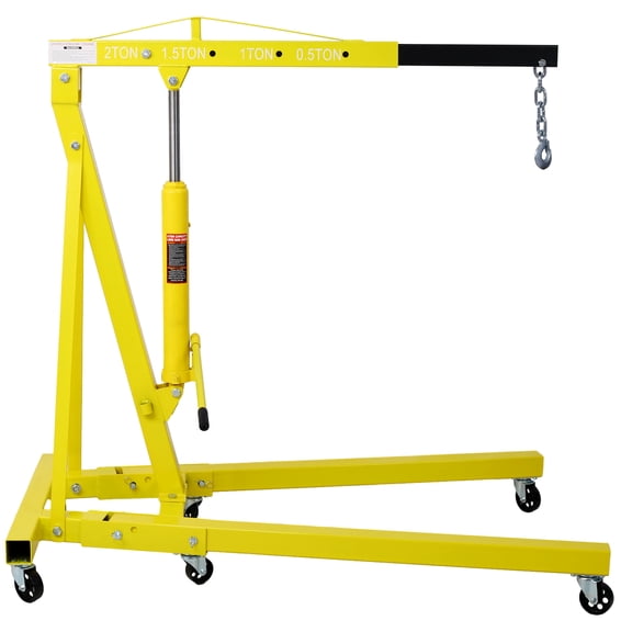 Olurrisa 2 Ton Folding Engine Hoist Cherry Picker Shop Crane Hoist Lift, Heavy Duty Steel with 6 Iron Caster Wheels (yellow)