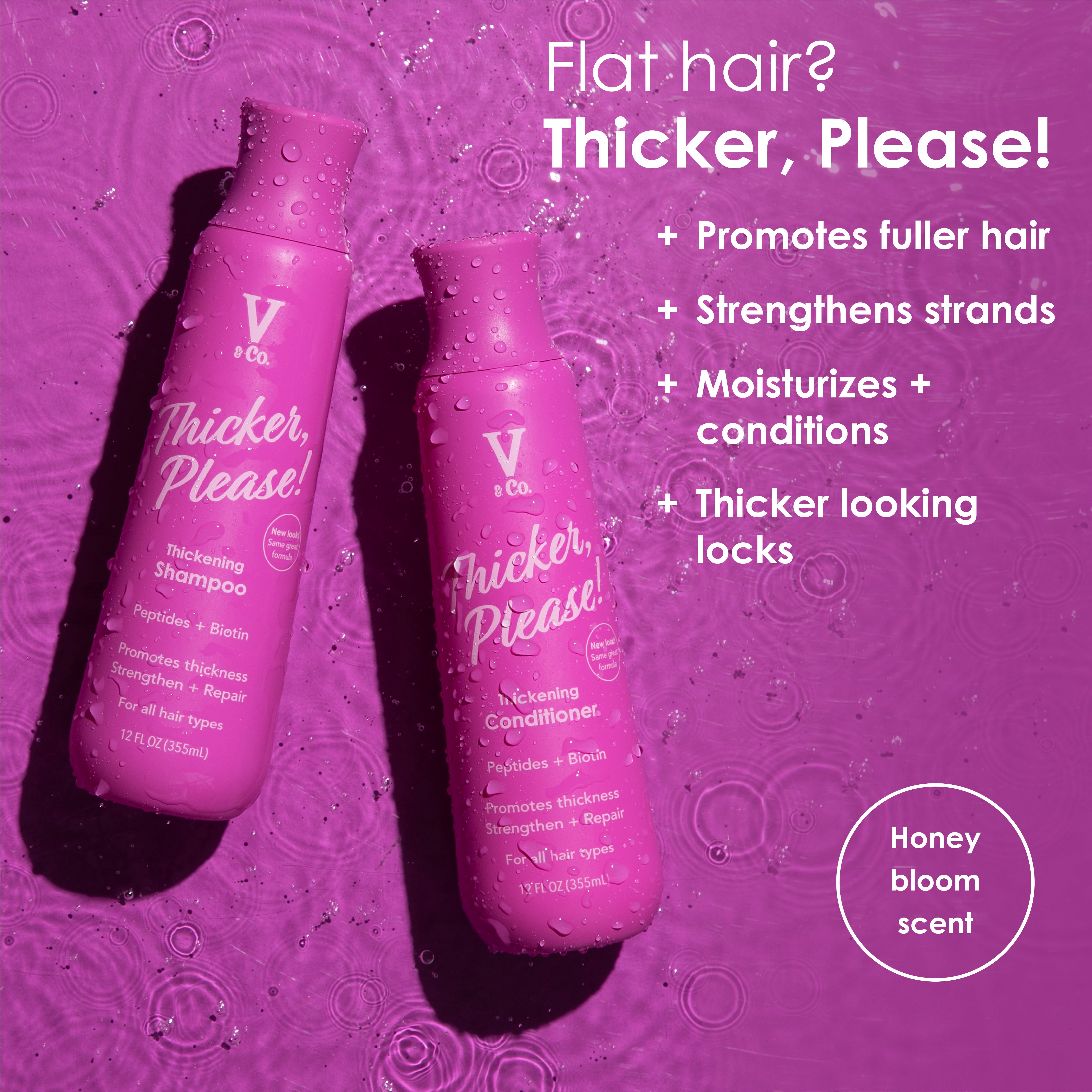 (4 pack) V&Co. Beauty Thickening Hair Conditioner for All Hair Types with Peptide Technology, 12 fl oz, Squeeze Bottle
