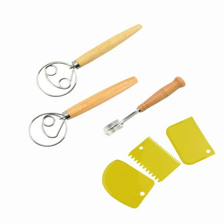 

EASTIN Danish Dough Whisk Large Bread Mixer Dough Whisk Stainless Steel Wooden Danish Whisk with Dough Scrapers（Color random delivery） for Bread Pastry or Pizza - Perfect Baking Gifts