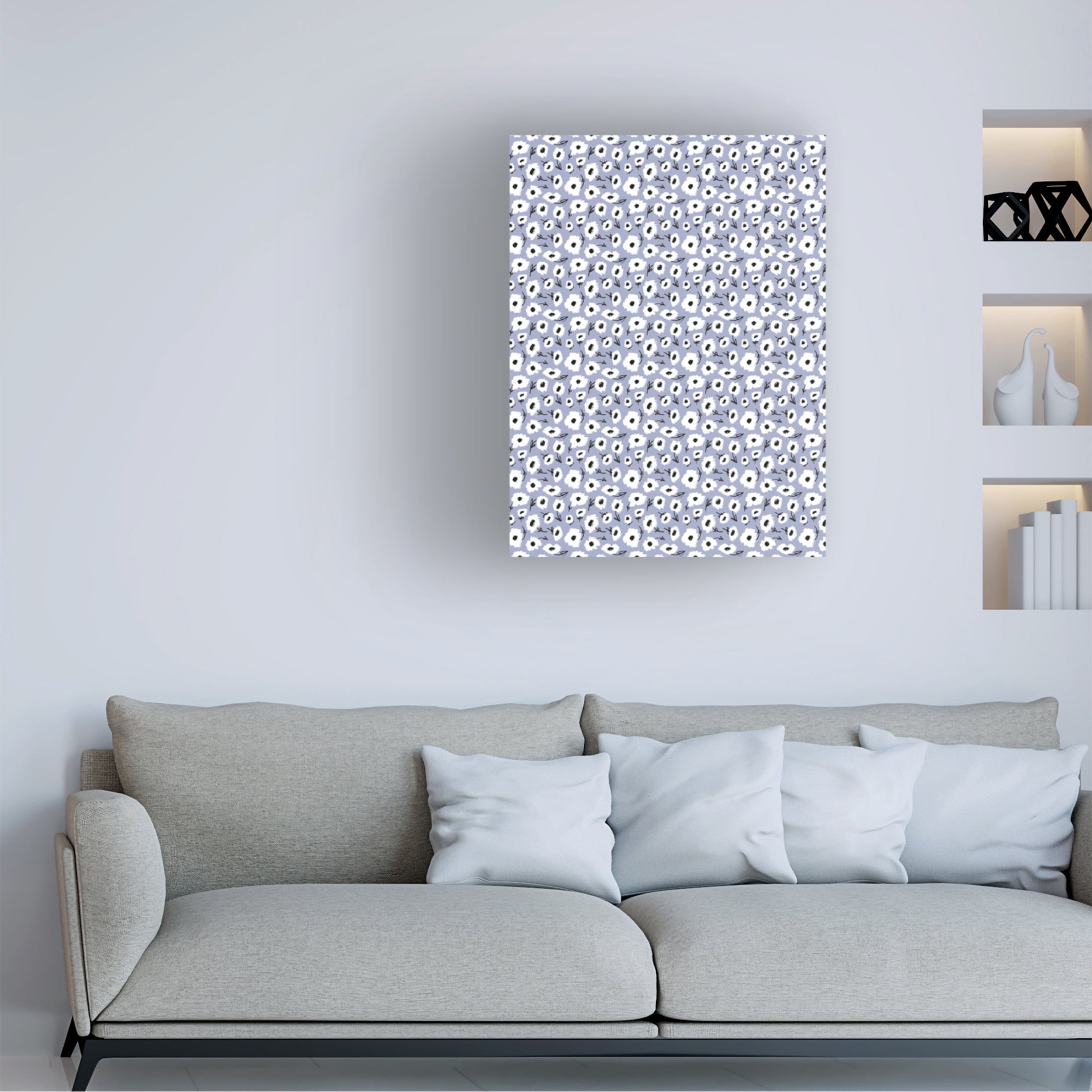 Canvas Wall Art - Treechild 'Cute Flowers on Purple Background' Wall Art for Living Room, Bedroom, or Office D?cor by Trademark Fine Art - 14 x 19 Inches