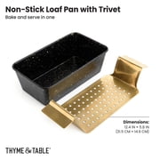 Thyme & Table Non-Stick Aluminized Steel Loaf Pan with Gold Stainless Steel Trivet, Black & Gold, 12.4 in x 5.75 in