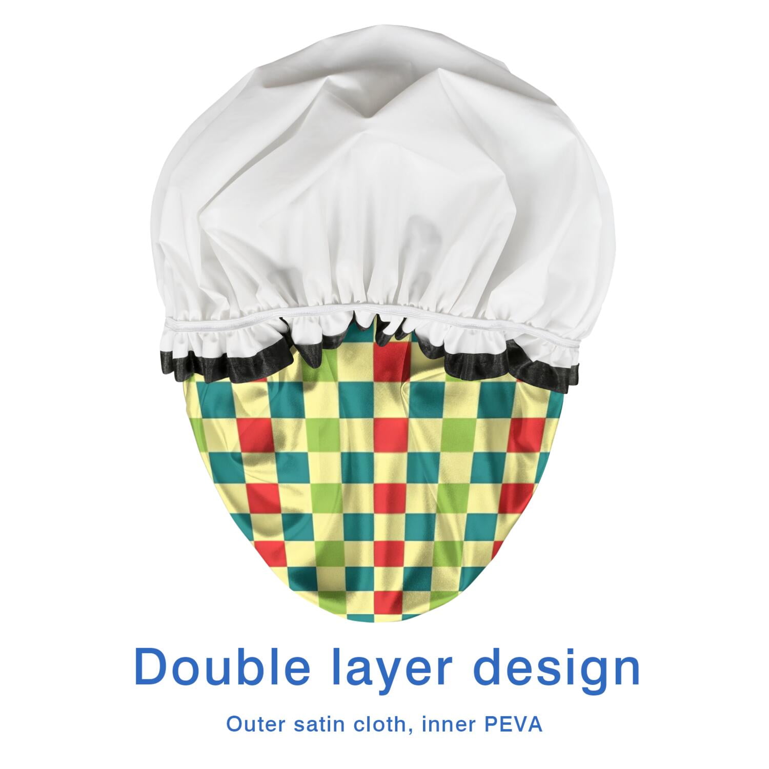 Shower Caps,Multi Color Checkerboard Checkered Pattern Waterproof Shower Cap for Women 4 Pieces,Double Reusable Hair Cover for Shower PEVA Elastic Stretch Hem
