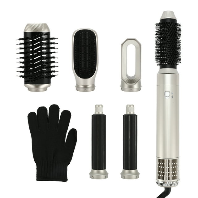 Juego de cepillo de aire caliente 6 en 1 de Unique Bargains, cepillo secador de cabello, estilizador de cabello, varita rizadora de aire, tono plateado