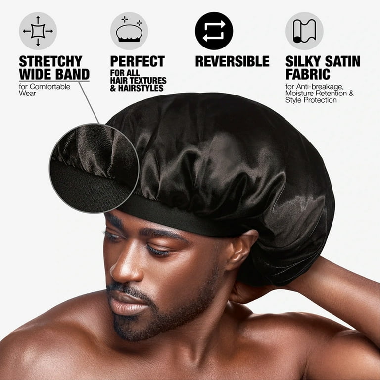 KISS Satin Hair Bonnet, Reversible, Anti-Frizz, Wide Band Comfort