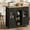 Black, variant on M optimized Kitchen Island Car with Wheels, 2 Glass Doors, Spice Rack & Towel Holder,Mobile Kitchen Island Cart with Trash Storage Cabinet, for Small Kitchens, Dining Rooms