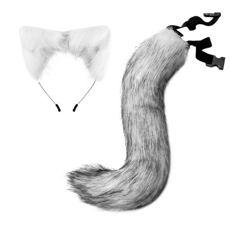 

BNisBM 3D Cute Animal Tail Pendant Women Holder Pompoms Tail Fashionable Hairy Tail 50cm Plush Tail With Plush Ear Headband Breakthrough