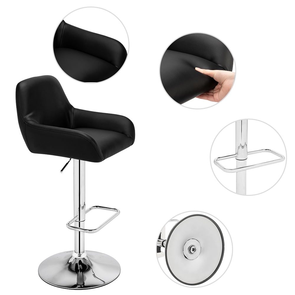 Lowestbest Set of 2 Bar Stool, PU Square Stool with Foot, Adjustable Swivel Armless Stools, Black