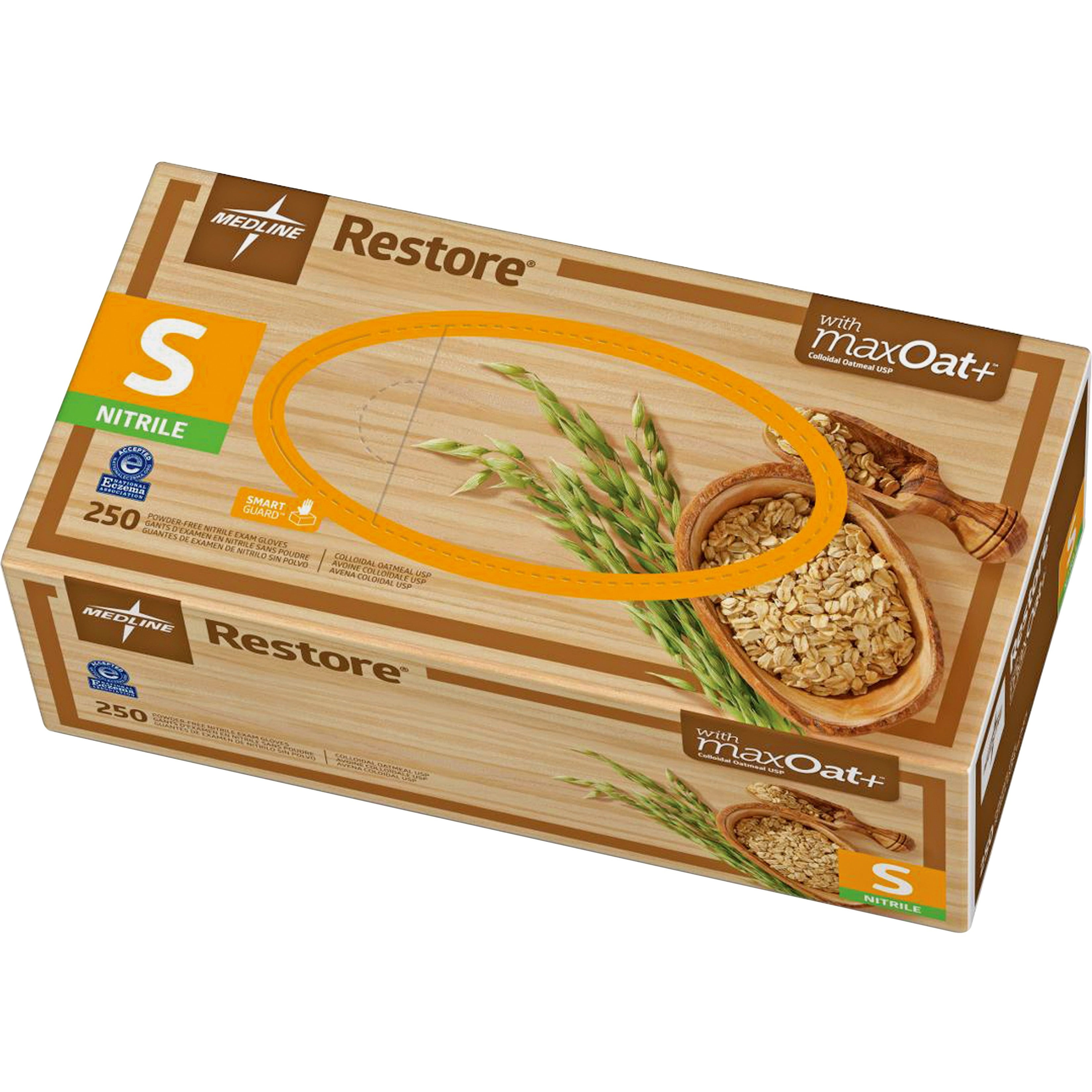 Medline Restore Nitrile Exam Gloves with Colloidal Oatmeal, Nourishing For Eczema and Dry Skin, Small, Beige, 250 Count