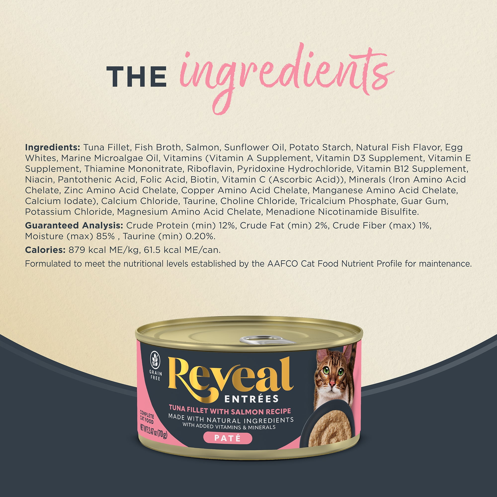 (6 pack) Reveal Pet Food Entrees Natural Wet Cat Food Tuna with Salmon Pate in Broth 2.47 oz Can
