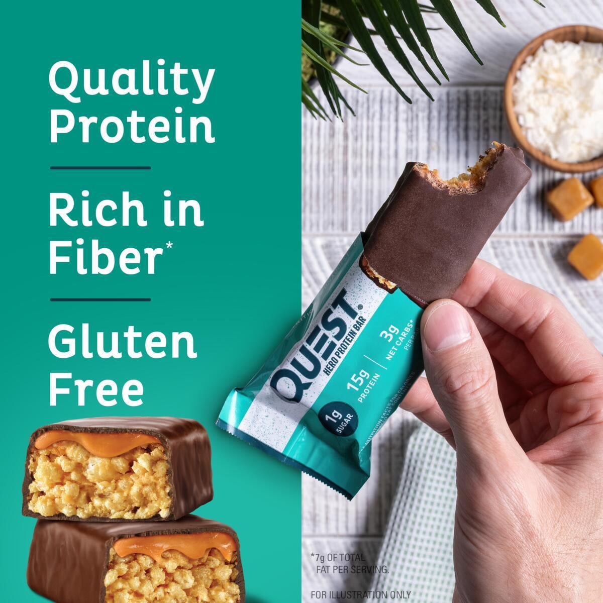 Quest Chocolate Coconut Crispy Hero Protein Bar, Gluten Free, 15g Protein, 1.94 oz, 12 Count