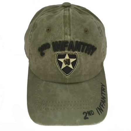 US Military 2nd Infantry Division Pigment Washed Olive Baseball Hat Cap