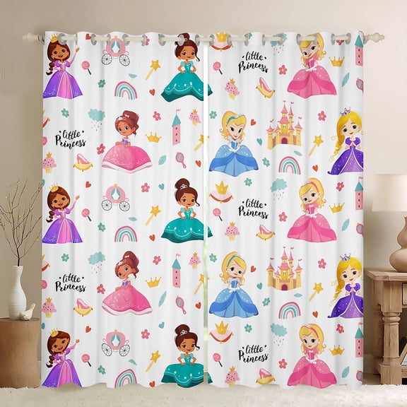 jejeloiu Litter Princess Blackout Curtains Set of 2 (52x84 Each),Cute Castle Window Curtains,Rainbow Crown Carriage Curtains and Drapes For Girls,Ultra Soft Bedroom Decoration