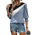 thumbnail image 2 of DeHolifer Womens Casual T-Shirts Strip Printed 3/4 Length Sleeve Smocked Cuffs Crewneck Summer Trendy T-Shirts Light Blue M, 2 of 8