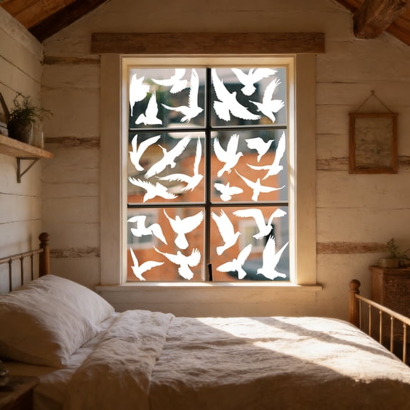 Anti Collision Window Clings, Reusable Statics Window Decals, Save The Birds from Window Strikes, Warn Birds, White