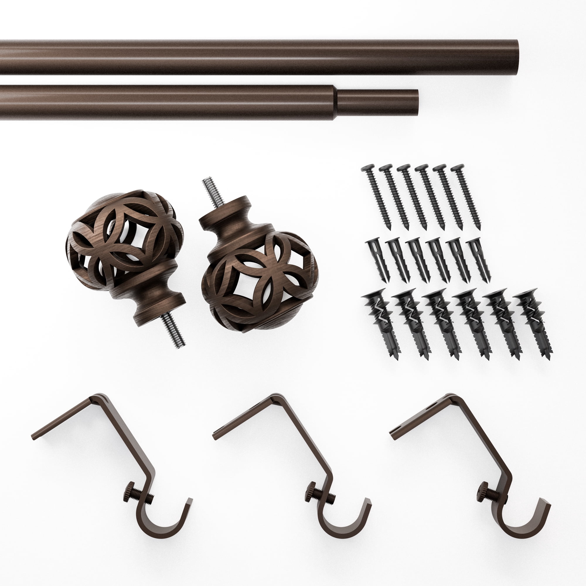 Mainstays 3/4" Bronze Filigree Knob Adjustable Single Curtain Rod Set, 23-84"