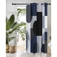 thumbnail image 3 of Abstract Stitching Thermal Insulated Blackout Curtains for Bedroom 36 Length Blue Black Square Round Visual Art Room Darkening Curtain 1 Panel Grommet Window Curtain Drape for Living Room, 3 of 7