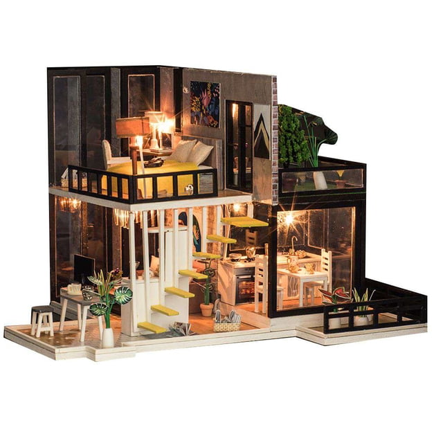 Casa de muñecas hecha a mano de bricolaje, casa de muñecas de madera del bosque de septiembre, regalo de Navidad para niñas, kit de casas de muñecas LED en miniatura Guardurnaity WJ3419-01B