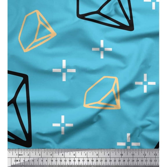 Soimoi Blue polyester Crepe Fabric Diamond Geometric Print Fabric by the Yard 42 Inch Wide
