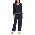 thumbnail image 4 of Women Pajamas Set Button Down Sleepwear Short Sleeve Nightwear with Long Pants Soft Pjs Set with Pockets, 4 of 4