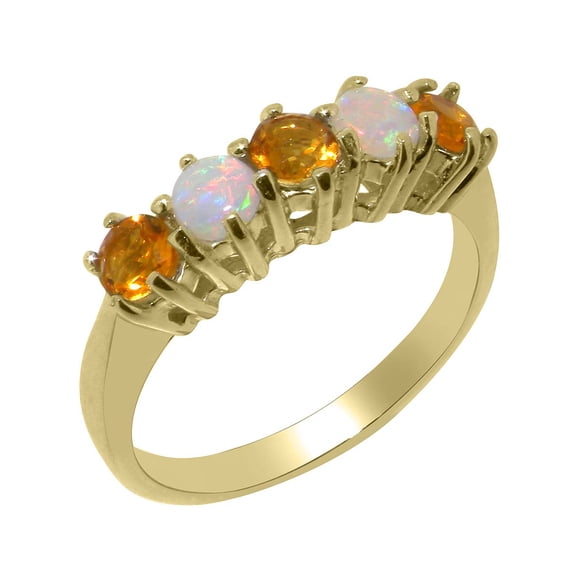 LBG British Made 18k Yellow Gold Natural Citrine & Opal Ladies Eternity Ring - 33 size options - Size 10