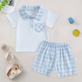 thumbnail image 2 of HCNTES Toddler Baby Boy Clothes Summer Short Sleeve T Shirt Boy Shorts 2Pcs Plaid Outfit Cute Infant Boys Clothes, 2 of 5