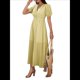 thumbnail image 3 of Vestido Midi Informal de Verano para Mujer, con Mangas Abullonadas, Escote en V, Fruncido, Botones Al Frente, Abertura, Estilo Bohemio, 2025 Amarillo M, 3 of 10