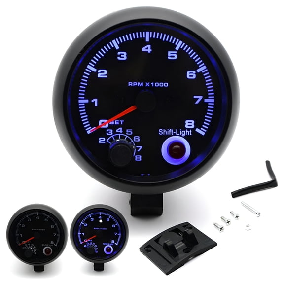 GJX 3.75'' Car Universal Black Tachometer Gauge Blue Inter Light 0-8000 RPM