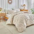thumbnail image 2 of Tufted Boho Duvet Cover Set 3 Pieces, Khaki Jacquard Embroidery Bedding, Soft Microfiber All Season Bedding Set, King Size, 2 of 6