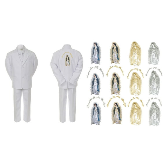 Infant Toddler Baby Boy Christening Baptism White Suit Virgin Mary On Back Sm-7