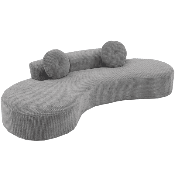 MIKIBAMA 105.5''Curved Cloud Couch Sofa 3-4 Seater Couch with 2 Pillows Point-shaped corduroy,(Anti-Wrinkle) , Gray
