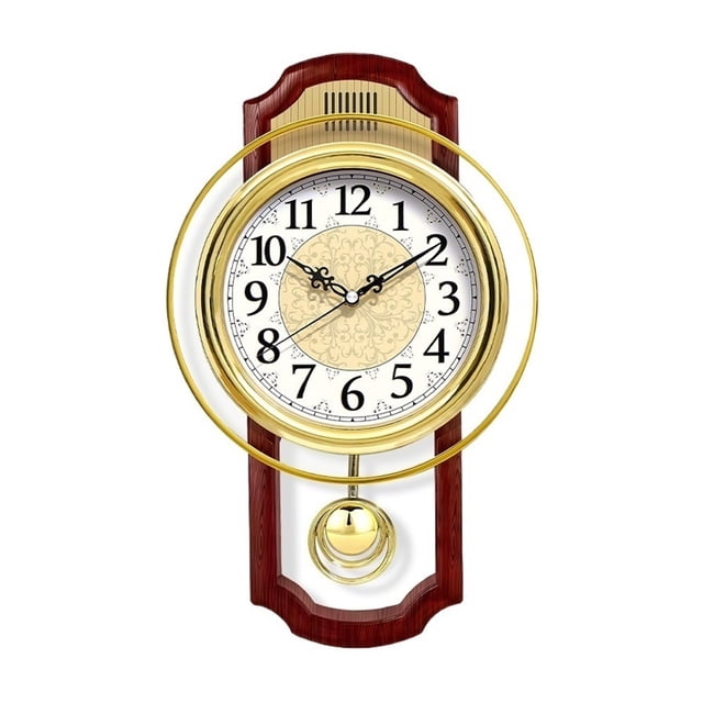 Reloj de pared oscilante retro europeo, sencillo y elegante, for sala de estar, dormitorio, silencioso, de cuarzo, dorado/marrón.