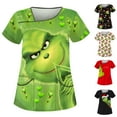 thumbnail image 1 of LINMOUA Grinch Women's Slope Collar Double Pocket Christmas Print Work Clothes, Basic Top Pullover, 1 of 5