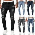 thumbnail image 5 of Fashion Street Style Ripped Skinny Jeans Men Vintage wash Solid Denim Trouser Mens Casual Slim fit pencil denim Pants hot sale, 5 of 7