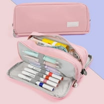 AuroraX Cute Pencil Case with 3 Compartments,Pink Pencil Pouch,Large Capacity Pen Bag,for College