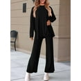 thumbnail image 5 of Women'S Two Piece Lounge Sets Matching Long Sleeve Shirts Wide Leg Pants Tracksuits Fall Clothes Black L, 5 of 7