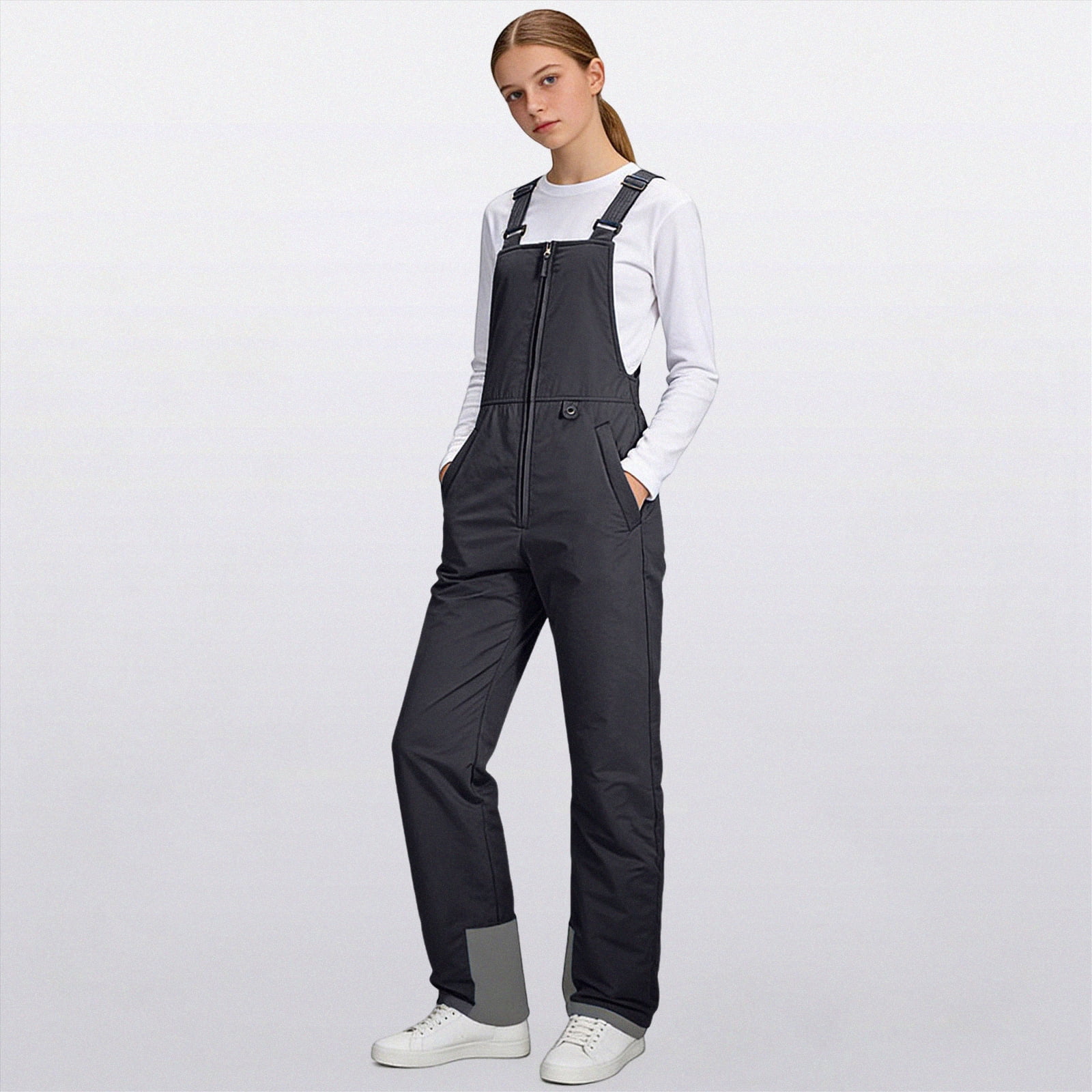 HCNTES Kids Adjustable Strap Snow Bibs Toddler Waterproof Overalls Warm Winter Ski Pants for Outdoor Play(A01-Black,13-14 Years)