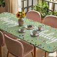 thumbnail image 3 of Happy Birthday Table Cloths for 8 Foot Rectangle Tables, Sage Green Modern Abstract Art Patio Waterproof Elastic Fitted Tablecloths, Washable Rectangular Table Cover for Camping, 3 of 8