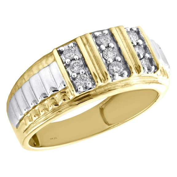 10K Yellow Gold Prong Set Round Diamond Wedding Band Mens 10mm Pinky Ring 1/3 CT