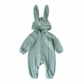 thumbnail image 2 of Baby Romper Knitted Hooded Sweater Long Sleeve Solid Color Jumpsuit with Bunny Ear Cozy Fall Winter Clothes for Infant Newborn Boy Girl, 2 of 9