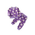 thumbnail image 1 of Multitrust Baby Two Piece Outfits, Round Neck Long Sleeve Pullover Flower Pattern Tops Matching Elastic Waist Pants, 1 of 9
