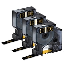 NineLeaf 3PK Compatible for DYMO D1 45024 1/2" x 23' (12mm x 7m) Gold on Black Label Maker Tape for Label Manager 100 120P 160 210D