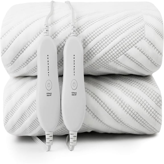 Electric Heated Mattress Pad Queen Size Dual Control Bed Warmer, Deep Pocket, Side Storage Pouch for Controller, Machine Washable, 3D Air Layer Fabric, 60"x80", Grey