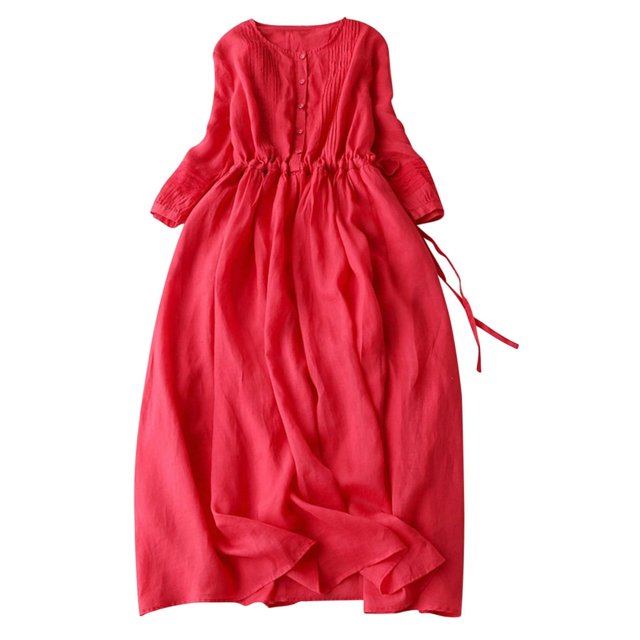 CHOK Robes Printemps Été pour Femmes 2024 Manches Longues Coton Lin Robe Longue Décontractée Confortable Ceinture Fluide