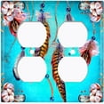 thumbnail image 3 of Metal Light Switch Plate Cover Beaded Feather Flower Strings Teal DRM013, 3 of 14
