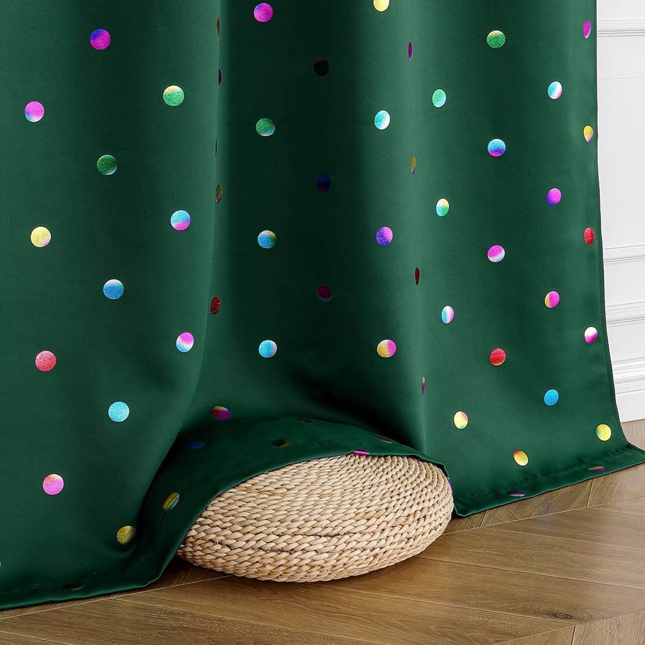 Bazaahm Green Full Blackout Winter Curtains for St. Patrick's Day Kids Bedroom 84" Length Colorful Metallic Polka Dots Print Holiday Curtains Room Darkening Grommet Drapes, 52"W 2 Panels