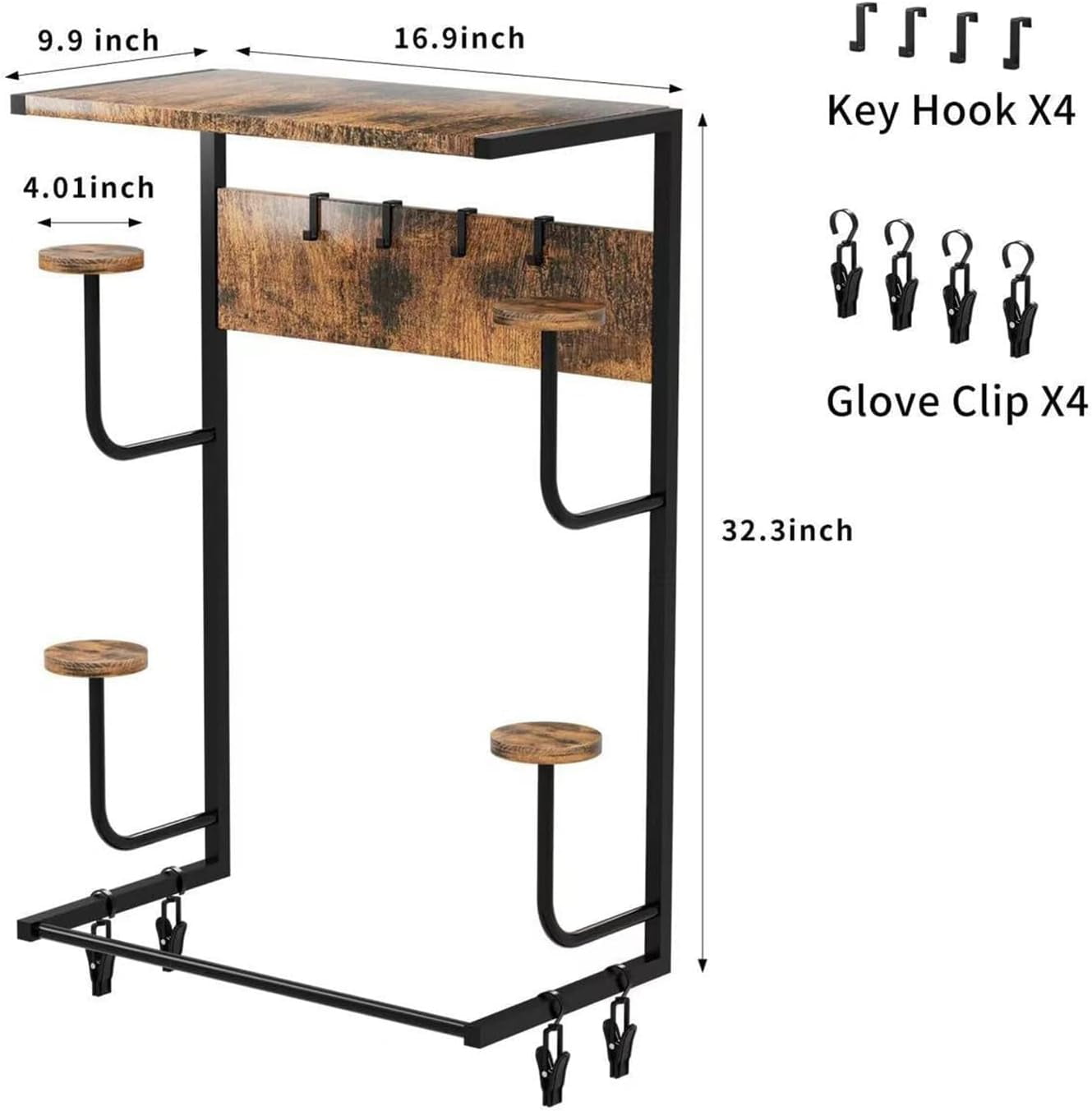Rugerasy Motorcycle Helmet Holder Wall Mounted,Helmet Wall Mount with 4 Hat Stands and 4 Hooks,Motorcycle Gear Rack for Most of Helmet and Clothes,Wood color